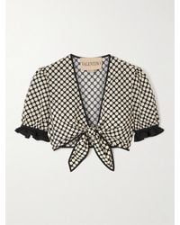 Valentino Garavani - Cropped Ruffled Polka-Dot Cotton-Poplin Top - Lyst