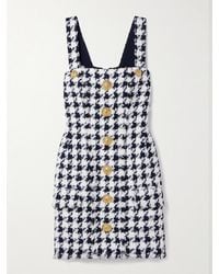 Balmain - Button-Embellished Frayed Tweed Mini Dress - Lyst