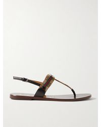Gucci - Kika Logo-Embellished Webbing And Leather-Trimmed Canvas-Jacquard Sandals - Lyst