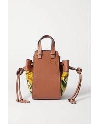 Loewe Hammock Mini Schultertasche Aus Besticktem Leinen Und Strukturiertem Leder - Gelb