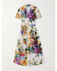 Dolce & Gabbana - Pleated Floral-Print Cotton-Poplin Midi Dress - Lyst