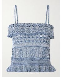Etro - Cropped Ruffled Pointelle-Knit Cotton-Blend Top - Lyst