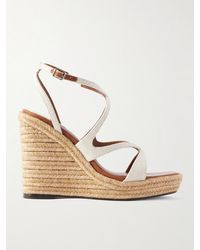 Jimmy Choo - Ayla 110 Leather-Trimmed Canvas Espadrille Wedge Sandals - Lyst