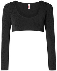 Solid & Striped The Georgia Bikini-oberteil Aus Stretch-jacquard Mit Leopardenmuster - Schwarz