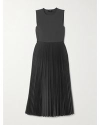 Theory - Pleated Stretch-Knit And Satin-Crepe Midi Dress - Lyst