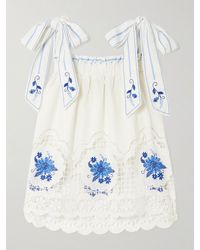 FARM Rio - Daisy Embroidered Linen-Blend Gauze And Lace Top - Lyst