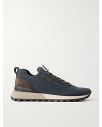 Brunello Cucinelli - Bead-Embellished Suede-Trimmed Wool-Blend Sneakers - Lyst