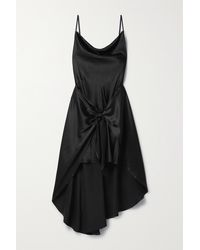 L'Agence Rose Knotted Draped Asymmetric Silk-satin Midi Dress - Black