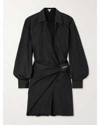 Loewe - Mini-Robe-Chemise Effet Portefeuille En Popeline De Coton À Drapés Et À Finitions En Cuir - Lyst