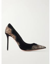 Aquazzura - Meadow 105 Lace-Trimmed Velvet Pumps - Lyst