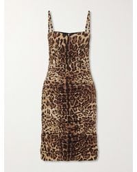 Dolce & Gabbana - Leopard-Print Ruched Silk-Blend Mini Dress - Lyst