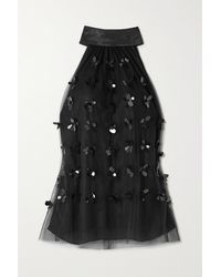 Carolina Herrera Pailette-embellished Tulle And Silk-satin Top - Black