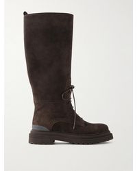 Brunello Cucinelli - Bead-Embellished Suede Knee Boots - Lyst