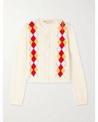 Marni - Cropped Embroidered Argyle Wool Cardigan - Lyst