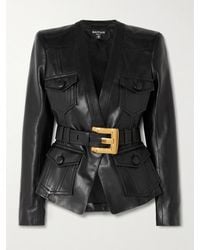 Balmain - Blazer Aus Leder Mit Gürtel - Lyst