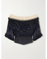 Colleen Allen - Sequin And Bead-Embellished Lace-Trimmed Cotton-Tulle And Silk-Satin Blouse - Lyst