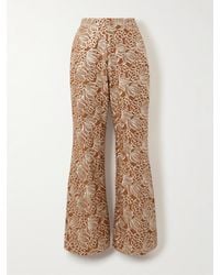 ‎Dima Ayad - Embroidered Satin Straight-Leg Pants - Lyst