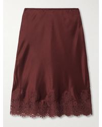 Doen - Elowette Lace-Trimmed Silk-Satin Midi Skirt - Lyst