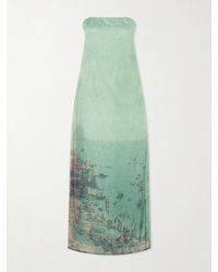 STAUD - Amara Strapless Printed Organza Maxi Dress - Lyst