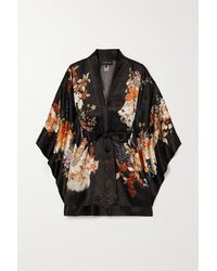 Meng Floral-print Silk-satin Robe - Black
