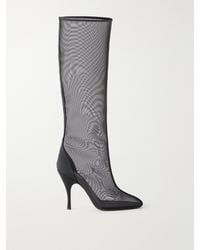 Alaïa - Tube 100 Grosgrain-Trimmed Tulle Knee Boots - Lyst