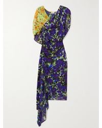Dries Van Noten - Asymmetric Draped Floral-Print Chiffon Dress - Lyst