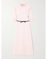 Valentino Garavani - Belted Plissé Chiffon-Trimmed Crepe Midi Dress - Lyst
