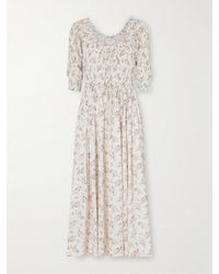 Doen - Ischia Floral-Print Gathered Organic Cotton-Voile Midi Dress - Lyst