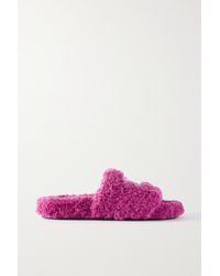 Balenciaga Furry Pantoletten Aus Shearling-imitat Mit Logostickerei - Pink
