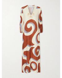 Themis Z - Kyra Feather-Trimmed Printed Crepe Maxi Dress - Lyst