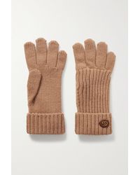 Gucci - Embellished Leather-trimmed Wool And Cashmere-blend Gloves - Lyst