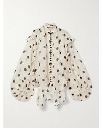 Zimmermann - Blouse En Organza De Lin Et De Soie Mélangés À Pois Et À Volants Crush - Lyst