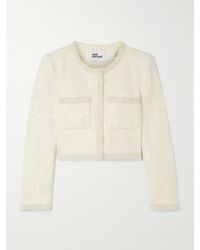Self-Portrait - Cropped Faux Pearl-Embellished Sequined Tweed Jacket - Lyst
