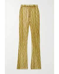LAPOINTE - Belted Printed Plissé-Georgette Slim-Leg Pants - Lyst