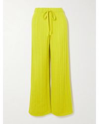 The Elder Statesman - Drop Needle Ribbed Cashmere And Cotton-Blend Wide-Leg Pants - Lyst
