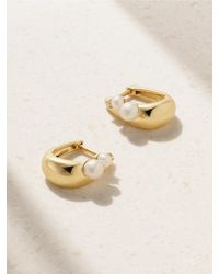 Mizuki - 14-Karat, Pearl And Diamond Hoop Earrings - Lyst