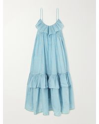 Eka - Teek Ruffled Tiered Checkered Cotton Silk Dress - Lyst