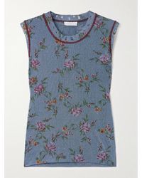 Rabanne - Tanktop Aus Metallic-Strick Mit Blumenprint - Lyst