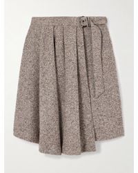Brunello Cucinelli - Belted Asymmetric Pleated Bead-Embellished Wool-Blend Wrap Skirt - Lyst