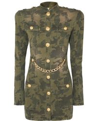 Balmain Jacke Aus Einer Baumwollmischung Mit Camouflage-print Und Kette - Grün