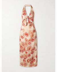 SIR. - Fiorella Tie-Front Floral-Print Linen Halterneck Midi Dress - Lyst