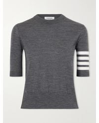 Thom Browne - Grosgrain-Trimmed Striped Wool-Blend Sweater - Lyst