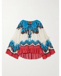 La DoubleJ - Mother Boho Tie-Detailed Printed Cotton Peplum Blouse - Lyst