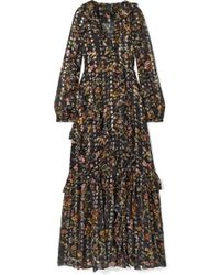 Needle & Thread Ruffled Floral-print Metallic Fil Coupé Chiffon Wrap Gown - Black