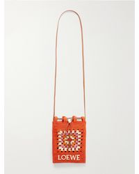 Loewe - Paula's Ibiza Logo-Trimmed Leather-Trimmed Crocheted Raffia Bucket Bag - Lyst