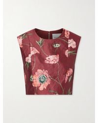 Erdem - Floral-Print Crinkled Satin Cropped Top - Lyst
