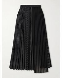Sacai - Pleated Striped Chiffon-Trimmed Cotton-Blend Poplin Maxi Skirt - Lyst