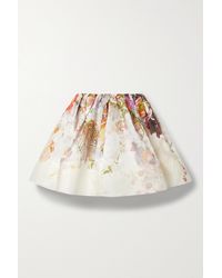 Zimmermann Prima Gathered Floral-print Linen And Silk-blend Organza Mini Skirt - White