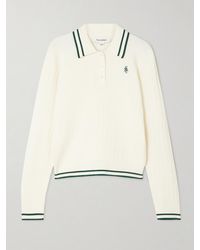 Sporty & Rich - Embroidered Striped Cable-Knit Polo Sweater - Lyst