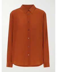 Saint Laurent - Logo-Embroidered Silk-Crepe Blouse - Lyst